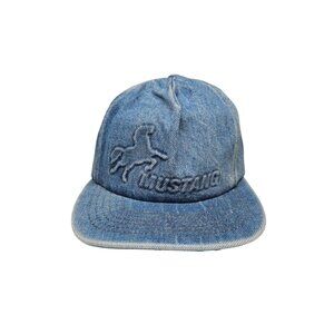 Vintage Mustang Engineering Denim Hat Embossed Strapback Blue Oil & Gas